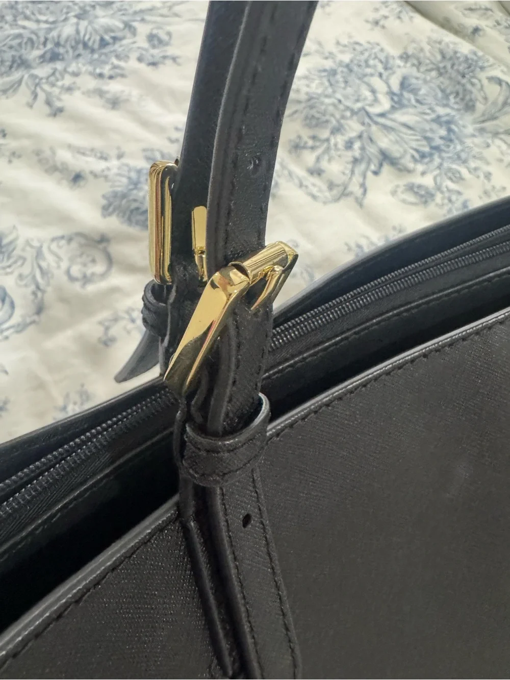 Tory Burch Black Leather Satchel Laptop Bag – Gold Hardware, Zip Computer Comp